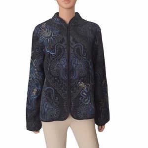 Coldwater Creek Zipper Front Tapestry Jacket Mandarin Collar